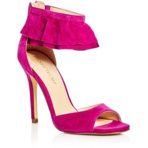 Women's Pink Herlle Ruffle Ankle Strap Hig…
